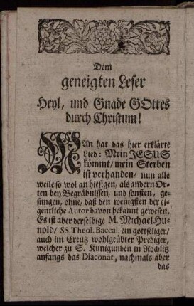 Dem geneigten Leser Heyl, und Gnade Gottes durch Christum!