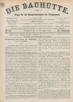 No 34. Frankfurt a. M., den 24. August 1918. 61. Jahrgang.