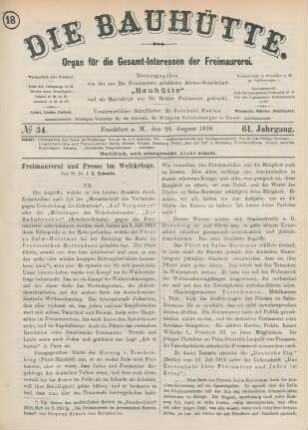 No 34. Frankfurt a. M., den 24. August 1918. 61. Jahrgang.