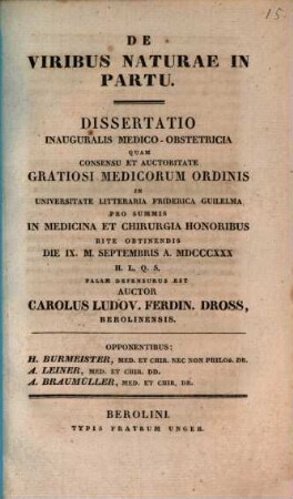 De viribus naturae in partu : Diss. inaug. med. obstetr.
