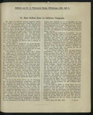 Dr. Hans Steffens Reise im südlichen Patagonien.