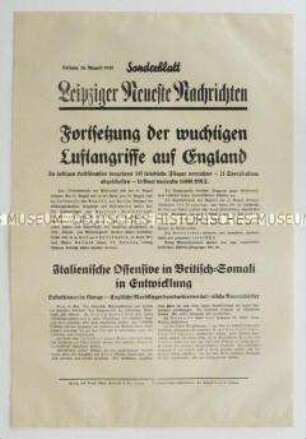 Sonderblatt der "Leipziger Neuesten Nachrichten" zum Luftkrieg gegen Großbritannien