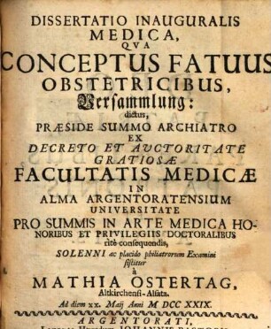 Diss. inaug. med. qua conceptus fatuus, obstetricibus Versammlung dictus ... sistitur