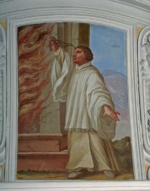 Drei Fesken zur Maria als Rosenkranzkönigin — Die Errettung der Armen Seelen aus dem Fegefeuer (?)
