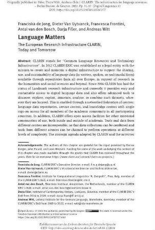 Language matters. The European research infrastructure CLARIN, today and tomorrow