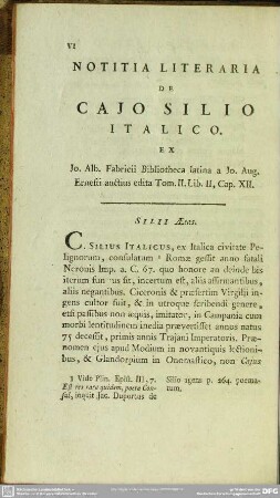 Notitia Literaria De Cajo Silio Italico