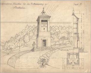 Thiersch, August ; Sonthofen (Bayern); Transformatorenstationen - Grundriss, Perspektive, Schnitt