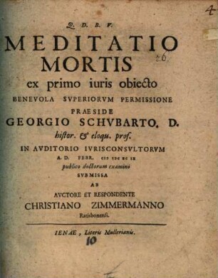 Meditatio Mortis ex primo iuris obiecto