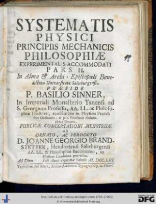 Pars 2: Systematis Physici Principiis Mechanicis Philosophiae Experimentalis Accomodati Pars ...