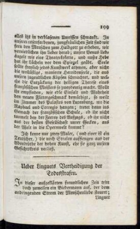 Ueber Linguets Vertheidigung der Todesstrafen