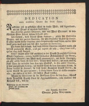 Dedication aux nobles Gens de bon sens.