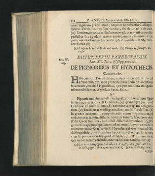 Disput. XXVIII. De Pignoribus Et Hypothecis.