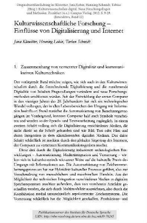 Kulturwissenschaftliche Forschung – Einflüsse von Digitalisierung und Internet