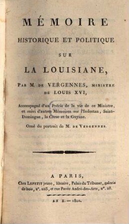 Mémoire historique et politique sur la Louisiane