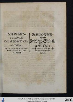 VII. Käyserlich-Schwedischer Friedens-Schluß.