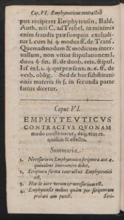 Caput VI. Emphyteuticus Contractus Quonam modo constituatur, deque eius requisistis & effectu.