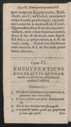 Caput VI. Emphyteuticus Contractus Quonam modo constituatur, deque eius requisistis & effectu.