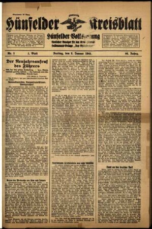 Erste Ausgabe vom Freitag, den 03. Januar 1941.
