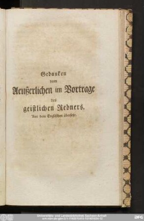 Gedanken vom Aeußerlichen im Vortrage des geistlichen Redners.