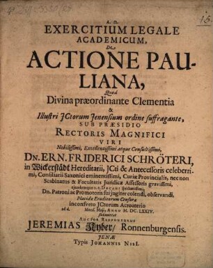 Exercitium leg. acad. de actione Pauliana