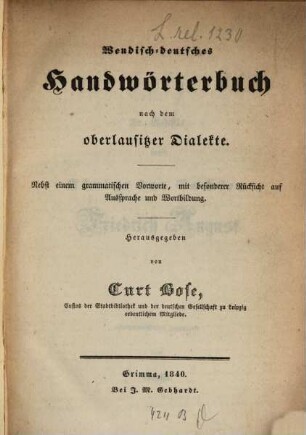 Wendisch-deutsches Handwörterbuch nach dem oberlausitzer Dialekte
