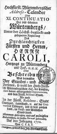 1750: Württembergisches Adressbuch, 1750
