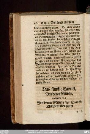 Das fünffte Capitel, Von denen Mitteln, und zwar (I.) Von denen Mitteln der Staats-Klugheit überhaupt.