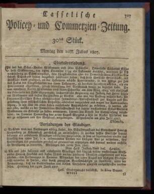 30tes Stück. Montag, den 20ten Julius 1807