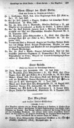 Der Magistrat und dessen Unter-Behörden