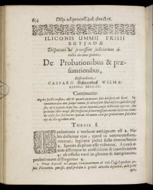 Diputatio [...] decima quinta, De Probationibus & præsumtionibus