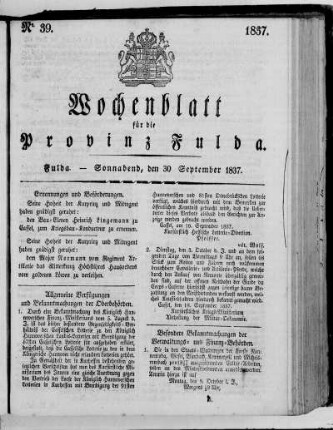 Nr. 39, Ausgabe vom 30. September 1837