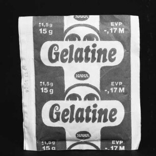 Papiertüte (Vorderseite) für Gelatine des VEB Kombinat Nahrungsmittel und Kaffee Halle / VEB Majoranwerk Aschersleben