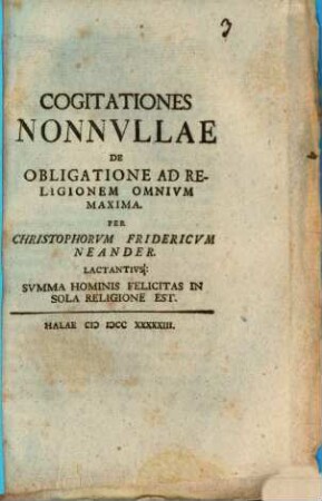 Cogitationes nonnullae de obligatione ad Religionem omnium maxima
