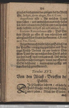 Titulus XVI. Von den Ablaß-Brieffen des Pabstes