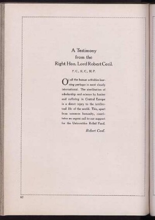 A testimony from the right Hon. Lord Robert Cecil.