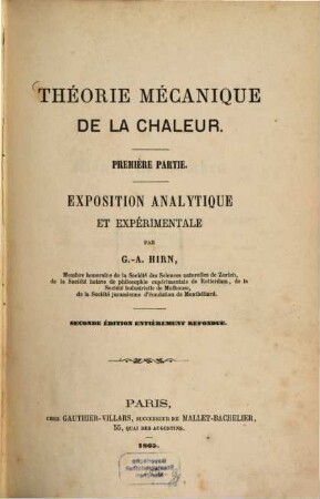 Théorie mécanique de la chaleur, 1