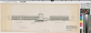 Soest (Soest) Neubau des Staatlichen Archigymnasiums Vorentwurf: Nord-Ostansicht, Schnitt 1962 1 : 200 29 x 79 Zeichnung Staatshochbauamt Soest