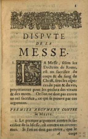 Dispvte De La Messe Ov Discovrs Svr Ces Paroles "Ceci Est Mon Corps"