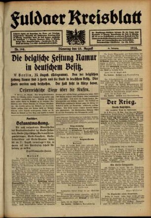 Ausgabe vom Dienstag, den 25. August 1914.