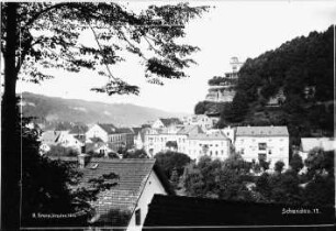 Schandau (Bad Schandau). Ortsteilansicht am Ausgang des Kirnitzschtals. Blick nach Südwesten