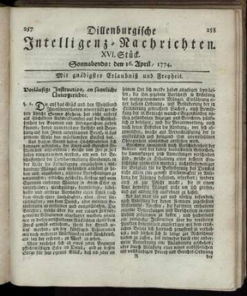 Sonnabends: den 16. April 1774.