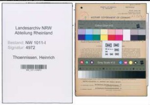 Entnazifizierung Heinrich Thoennissen , geb. 03.11.1885 (Verwaltungsangestellter)