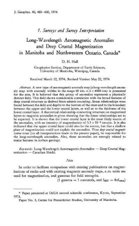 Long-wavelength aeromagnetic anomalies and deep crustal magnetization in Manitoba and northwestern Ontario, Canada