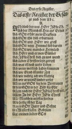 Das erste Register der Gesänge nach dem Abc.