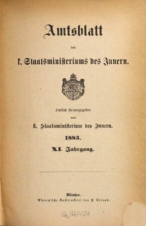 Amtsblatt des Königlichen Staatsministeriums des Innern. 11. 1883