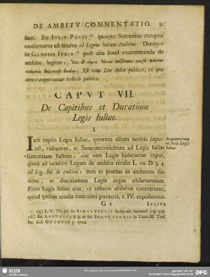 Caput VII. De Capitibus et Duratione Legis Iuliae