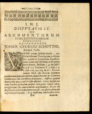 Disputatio IX. De Argumentorum Syncretisticorum Refutatione ...
