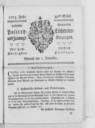 44tes Stück, Ausgabe vom 1. November 1775