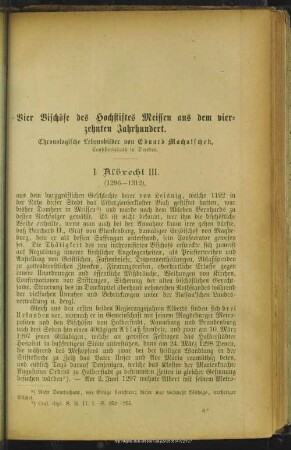 Vier Bischöfe des Hochstiftes Meissen aus dem vierzehnten Jahrhundert : chronologische Lebensbilder
