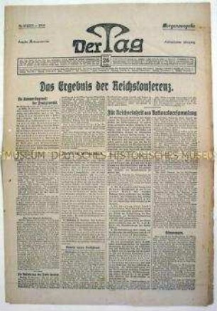 Berliner Tageszeitung "Der Tag" zu den Ergebnissen der Konferenz der Reichsregierung und der Regierungen der deutschen Bundesstaaten